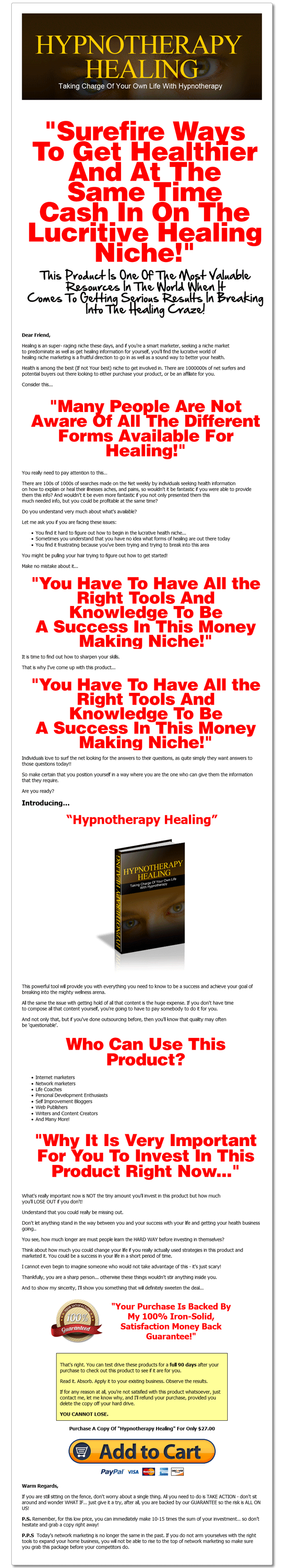 Hypnotherapy Healing Master Resell Rights Sales Page